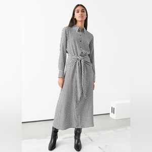 & Other Stories gingham tie waist midi dress silky